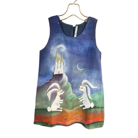 Hand Painted Girls Fairytale Denim Dress Sz 5 NWT - Picture 1 of 6